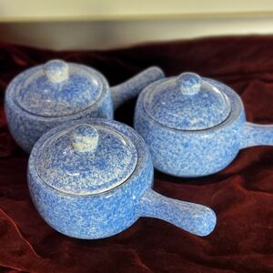 Soup Crock Bowl Blue Spongeware French Onion Soup Handle With Lid (1)